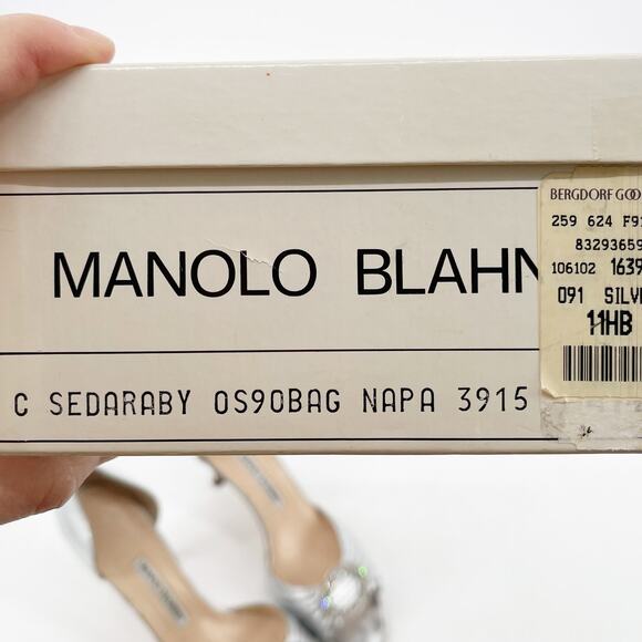 Vintage Manolo Blahnik Silver Leather y2k Sedaraby Crystal D’Orsay Heels IT 41.5 - Picture 15 of 15